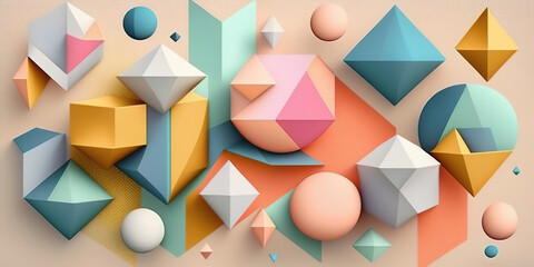 Wall Mural - Soft Pastel Hues Enhancing a Vibrant Geometric Shapes Pattern