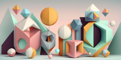 Wall Mural - Soft Pastel Hues Enhancing a Vibrant Geometric Shapes Pattern