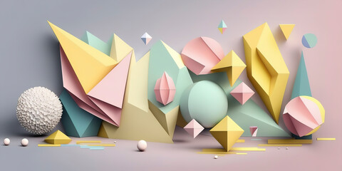 Wall Mural - Soft Pastel Hues Enhancing a Vibrant Geometric Shapes Pattern