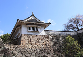 Sticker - Medieval stone fortress wall and watch tower of Okayama castle (Ravens Castle, Black castle), Okayama, Japan