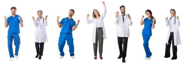 Wall Mural - Happy doctors portraits on white