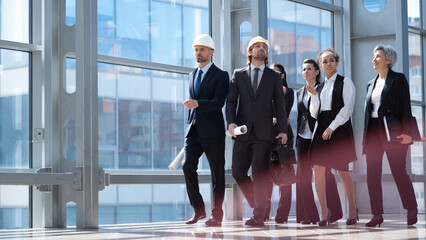 Construction workers walking together