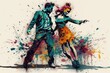 Rocking the Dancefloor: A Vibrant and Energetic Splatter Art Interpretation of a Dancing Couple in Rockabilly Style