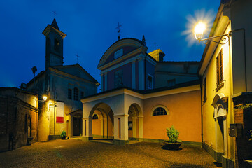 Wall Mural - Two parish churches on the small town square in Barolo, Italy.