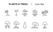 Plants and trees icons set. Editable stroke.