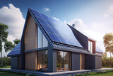 Fototapeta Londyn - House with solar panels on the roof. Sustainable and clean energy at home. Generative AI