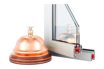 Poster - reception bell with plastic window profile. 3d rendering