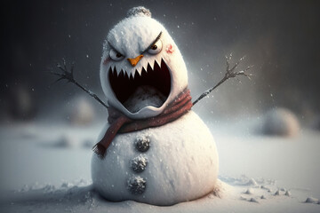 Angry and scary snowman, illustration generative AI