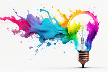 Wall Mural - illustration of colorful bulb with splash of colors , Generative AI