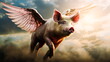 pig with wings flying   - generative ai