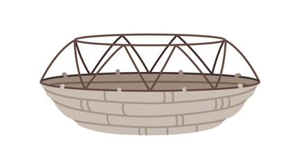 Poster - Empty storage basket from metal wires and textile ropes. Modern trendy basketry, home interior wicker made from natural material, paper vine. Flat vector illustration isolated on white background