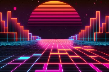 Wall Mural - Abstract neon colorful retro synthwave style background