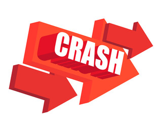 Wall Mural - Crash 3d text banner on the background of down arrows. The collapse of the bank, the fall of the cryptocurrency. Design for banners, posters and promotional materials. Vector illustration