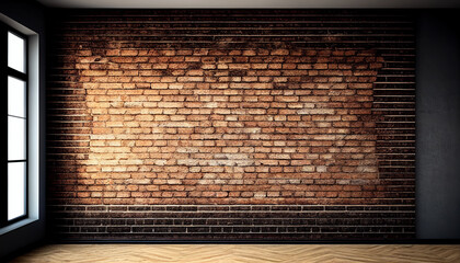  A vintage brick wall with a rustic, shabby appearance in shades of red and brown, creating a textured background, Generative AI