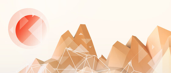 Aufkleber - Abstract background. Futuristic Mountain Digital for Low poly style with business development and digital blockchain concept on Yellow. copy space, software, digital, banner -3d Rendering