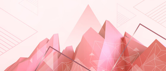 Aufkleber - Abstract background. Futuristic Mountain Digital for Low poly style with success and business goals concept on red. copy space, energy saving, copy space, software, digital, banner -3d Rendering