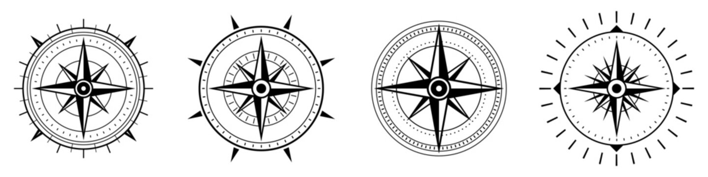 compass icons set. vector compass icons. compass simple icons. compass symbols.