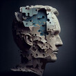 © Berit Kessler - ADHD, attention deficit hyperactivity disorder, mental health, head with puzzle pieces, generative AI