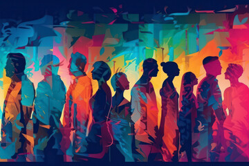 Colorful illustration of a group of people. Generative AI.