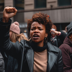 Wall Mural - Generative ai women protesting screaming.