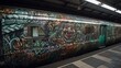 3d graffiti with folklore monsters and folklore motifs on a subway. generative AI