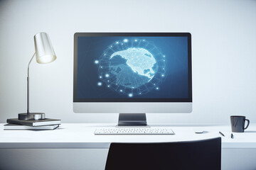Fototapete - America map on modern computer monitor, big data and digital technology concept. 3D Rendering