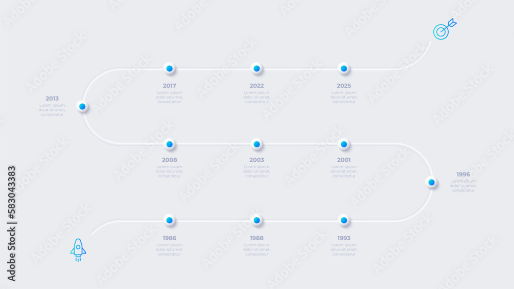 Neumorphism infographic timeline template with 11 steps or options ...
