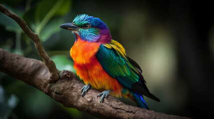 Poster - A colorful bird perched on a tree branch Generative AI 