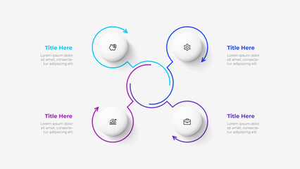 Poster - Cycle infographic with thin line arrows and circles. Business template with 4 options