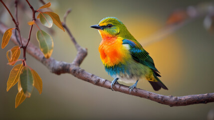 Canvas Print - A colorful bird perched on a tree branch Generative AI 