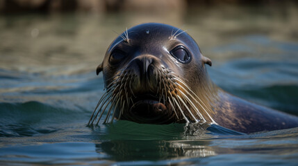 Canvas Print - A friendly sea lion with a funny snout Generative AI 