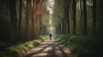 Canvas Print - A person riding a bicycle backwards through Generative AI 