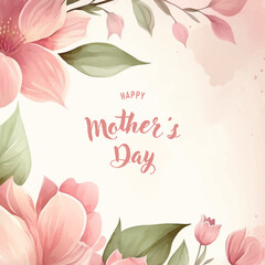 vector watercolor banner with beautiful flowers framed for mother's day
