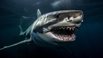 Canvas Print - A scary shark with pointy teeth Generative AI 