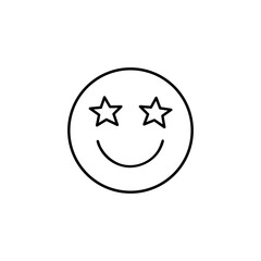 Wall Mural - Cute smile icon with star eyes. Vector hand-drawn doodle illustration isolated on white background. Perfect for cards, decorations, logo, stickers.