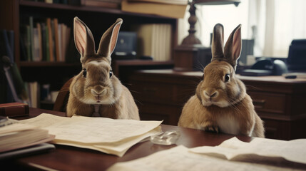 Wall Mural - Rabbits in a law office working as lawyers or legal Generative AI 