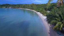 Palm Beach Blue Lagoon Beautiful. Great Aerial View Flight 
Koh Kood Island Bang Bao Beach Thailand 2022. Fly Reverse Drone
4k Uhd Cinematic Footage.