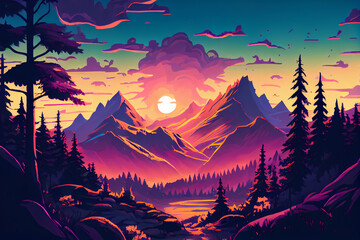 sunset in mountains