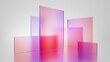 3d render, abstract geometric background, translucent glass with pink red violet gradient, simple square shapes