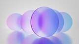 Fototapeta  - 3d render, abstract geometric background, translucent glass with violet blue gradient, simple round flat shapes