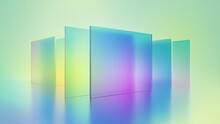 3d Render, Abstract Geometric Background, Translucent Glass With Colorful Gradient, Simple Flat Square Shapes