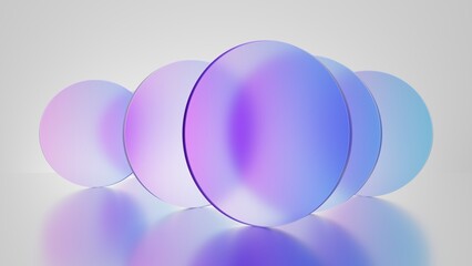 3d render, abstract geometric background, translucent glass with violet blue gradient, simple round 
