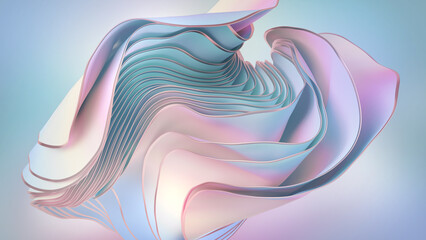 Wall Mural - 3d rendering, abstract soft pastel pink blue textile background with silky layers, folds and curves. Drapery waving and fluttering. Fashion wallpaper
