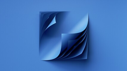 Wall Mural - 3d render, abstract blue background with sticker paper sheets, curly page corner, modern minimalist wallpaper