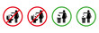 Please No Flush Litter in Toilet Sign Set. Allowed Throw Napkin, Paper, Pads, Towel in Waste Basket Silhouette Icon. Please Throw Litter in Bin, No in Toilet Pictogram. Isolated Vector Illustration