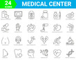 © Ruslan Ivantsov - healthcare and medicine, hospital services icons of 24 outline vector. Dermatology, gynecology, oncology, dentistry.