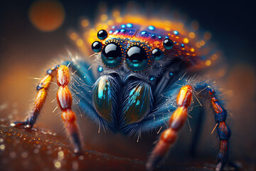 Wall Mural - macro view of a colorful spider, generative AI