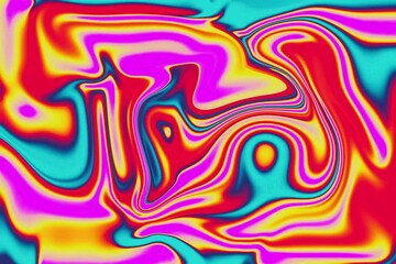 Wall Mural - Colorful abstract psychedelic neon liquid backdrop. Water ink or acrylic paint marbled iridescent vivid texture. Colorful panoramic liquid wave background. Abstract fluid swirl pattern.