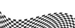 Winding race flag or chessboard texture. Black and white chequered pattern warped in perspective. Motocross, rally, sport car or chess game competition banner layout