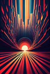Aufkleber - abstract background with rays of light in a tunnel, ai generation